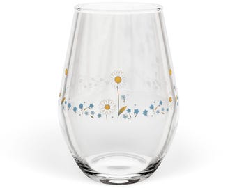 Yellow Daisies and Blue Meadow Stemless Wine Glass | 11.75oz