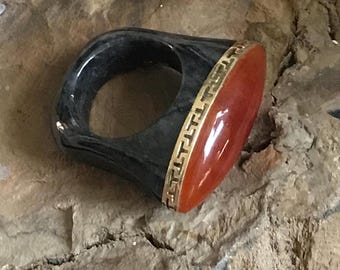 Carved Marble Ring with 14k Gold Trim Estate