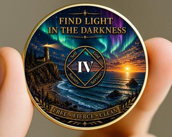 Personalized AA Chip or NA Chip, Northern Lights 1-99 Year Sobriety Coin, Custom Recovery Medallion