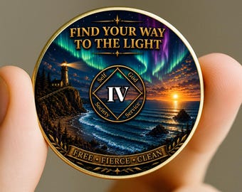 Personalized AA Chip or NA Chip, Northern Lights 1-99 Year Sobriety Coin, Custom Recovery Medallion