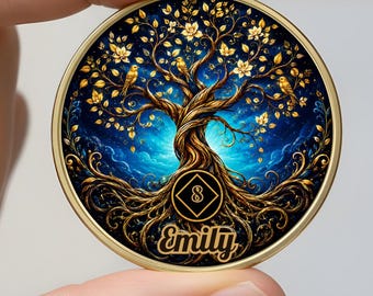 Custom AA Chip, Gold Tree of Life 1-99 Year Sobriety Coin, NA Recovery Medallion