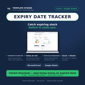 Expiry Date Tracker Excel Template | FEFO Inventory, Shelf Life Alerts (Digital Download)