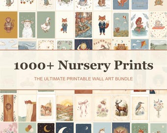Mega-Bundle mit über 1000 Kunstdrucken fürs Kinderzimmer, Wanddeko-Set fürs Kinderzimmer, Boho-Tier-Spielzimmerdeko, Druckbare Bilder fürs Babyzimmer, Digitaler Download