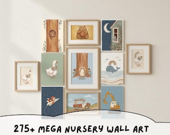 275+ Mega Kinderzimmer Wand Kunst Set, wunderliche Kinder Drucke Set, Spielzimmer Tier Poster, Boho Baby Zimmer Dekor, digitaler Download
