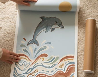 Delfin springen Druck, Aquarell Ozean Kinderzimmer Wandkunst, Boho Küsten Kinderzimmer Dekor, Sea Life druckbare, digitaler Download