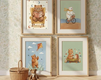 Bären Kinderzimmer Wand 30 Drucke, Märchenbuch Bär Bündel, Märchen Kinderzimmer Dekor, Cottagecore Baby Poster, Digitaler Download