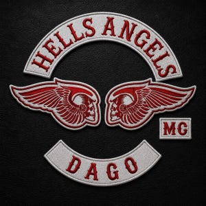 Embroidered 4-Piece Biker Rockers - Hells Angels MC Dago Patch Set -Red & White Large Back Patches For Leather Vests