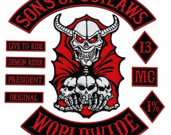 Sons Of Outlaws Biker Patch Set – Embroidered Motorcycle Vest Patches iron or sew on