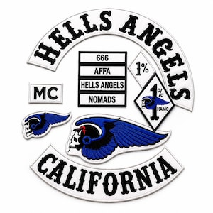 Back Patch Set, Biker Vest Skull Wing Motorcycle Rocker Hells Angels california MC Embroidered