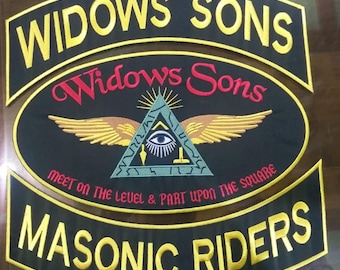 Widows Sons Masonic Riders Embroidered Patch Set: Biker Vest, Jacket (3-Piece)