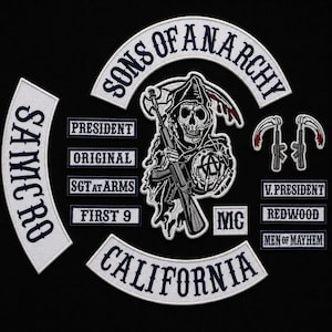 Sons of Anarchy Embroidered Patch Set – SAMCRO Biker Vest Jacket Patches, Jax Teller Motorcycle Club Emblems, Iron-On Sew-On