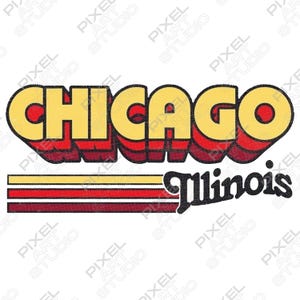 Chicago Illinois retro jaren 70 typografie vintage noodlijdende halftoonafbeelding png met strepen voor T-shirts, streetwear en souvenirkleding