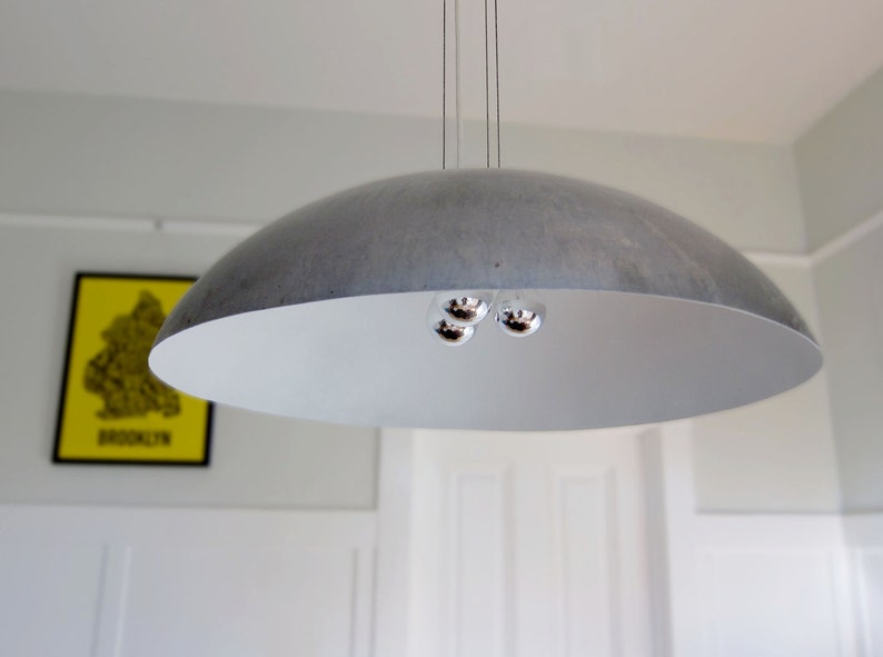 Extra Large 30 Diameter Steel Dome Pendant Light White Image 0