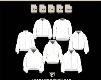 Pacchetto di 14 modelli vettoriali per felpe / Felpa girocollo unisex / Pacchetto tecnologico streetwear oversize / Download digitale in formato SVG e PNG