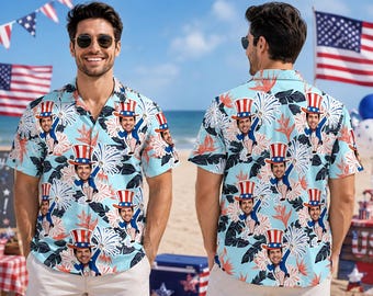 Custom Face Hawaiian Shirt, 4th of July Shirt, Personalized American 250th Anniversary Team Hawaiian Shirt