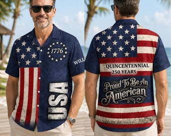 250 Years America 1776-2026 Hawaiian Shirt, Vintage Patriotic Patchwork Aloha Tee, USA Semiquincentennial Gift,Flag Summer Top