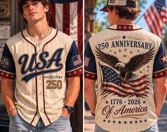 USA 250th Anniversary Baseball Jersey, America 1776-2026 Patriotic Jersey, Fourth of July Baseball Shirt