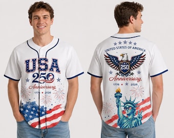 USA 250th Anniversary Baseball Jersey, Patriotic Liberty Print Jersey, 1776–2026 Independence Day Outfit, Unisex 4th of July Sports Jersey
