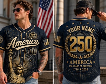 Custom America 250th Anniversary Baseball Jersey, Personalized Name Number Patriotic Shirt, USA 1776-2026 Freedom Gift