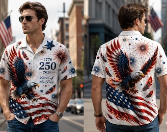 250 Years Of Freedom Hawaiian Shirt, Matching Aloha Shirt, 1776-2026 America Button Up, 4th July Family Outfit, USA Independence Day Shirt