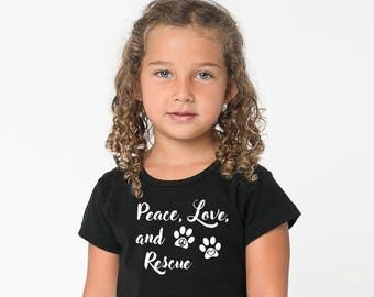 Paz, Amor y Rescate, Ropa Juvenil de Rescate Animal, Ropa Infantil de Rescate de Mascotas, Camiseta Infantil de Rescate de Perros, Camiseta Infantil de Rescate de Gatos, Camiseta Juvenil