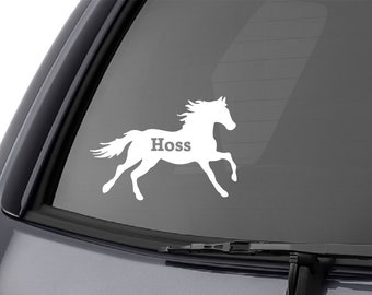 Calcomanía de caballo, calcomanía de caballo para auto, calcomanía de caballo con nombre, regalos ecuestres, regalo de caballos, silueta de vinilo, calcomanía personalizada, decoración de cuarto de aperos