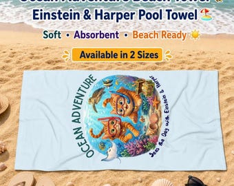 Ocean Adventure Cat Beach Towel | Einstein & Harper Pool Towel, Kids Summer Vacation