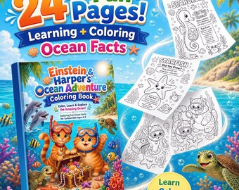 Kleurboek over de oceaan | Zeedieren, weetjes, printbare activiteit voor kinderen (digitale download)