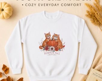 Youth Cotton Blend Sweatshirt, Pumpkin Patch Cats, Cottagecore Floral (Cotton-Poly Blend)