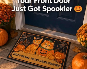 Oranje katten Halloween deurmat | Spookachtige pompoen welkomstmat, grappige gestreepte buitenmat