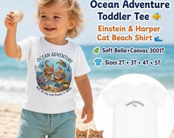 Ocean Adventure Toddler Tee | Einstein & Harper Cat Beach Shirt | Toddler Gift | Sizes 2T 3T 4T 5T