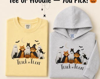 Halloween katten T-shirt of hoodie, fleece trui voor peuters, Trick or Treat print