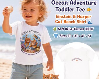 Toddler Beach Tee | Ocean Adventure Cat Shirt for Kids