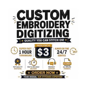 Custom Embroidery Digitizing Service - Logo To DST PES JEF File Fast Turnaround