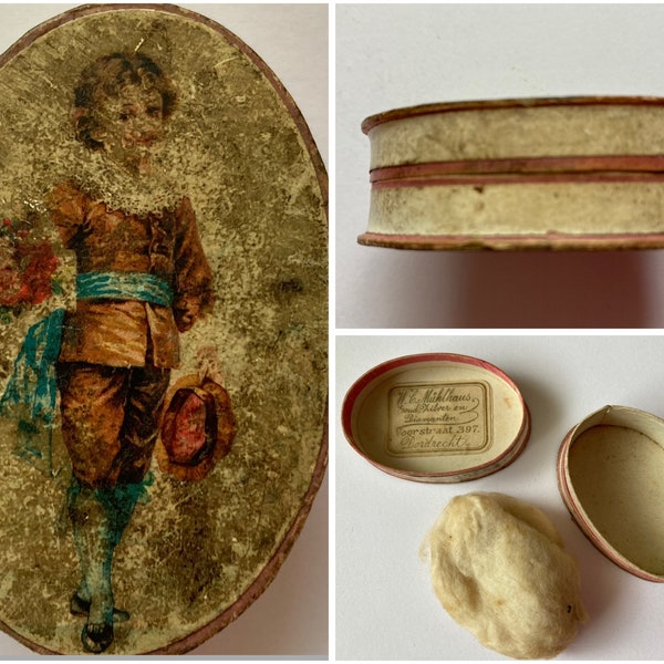 Antique Cardboard Jewelry Boxes with Lithographs of Victorian Children and Lady, Rare Jeweler's Gift Boxes from the Early 1900s.