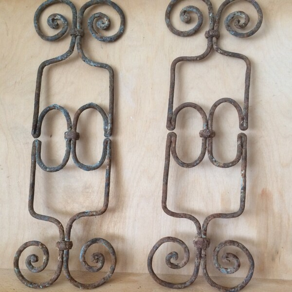 Antique Architectural Salvage Pair of  Cast Iron Window Grill Decor Pieces. Set of Two