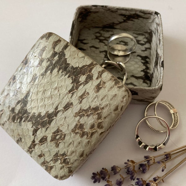 Vintage French Snake Skin  Leather Jewelry Box, Trinket Box, Genuine Snakeskin Leather Keepsake Box