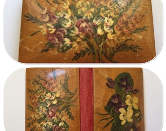 Antique Needle Case Book, Hand Painted Violets, Sewing Supplies
