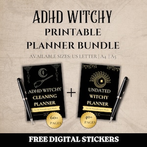 ADHD Witchy Printable Planner Bundle for Adults | ADHD Cleaning Planner | Neurodivergent Planner | ADHD Cleaning Schedule Bonus | Stickers