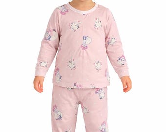 Conjunto de pijama rosa de unicornio para niñas (1-2 años)
