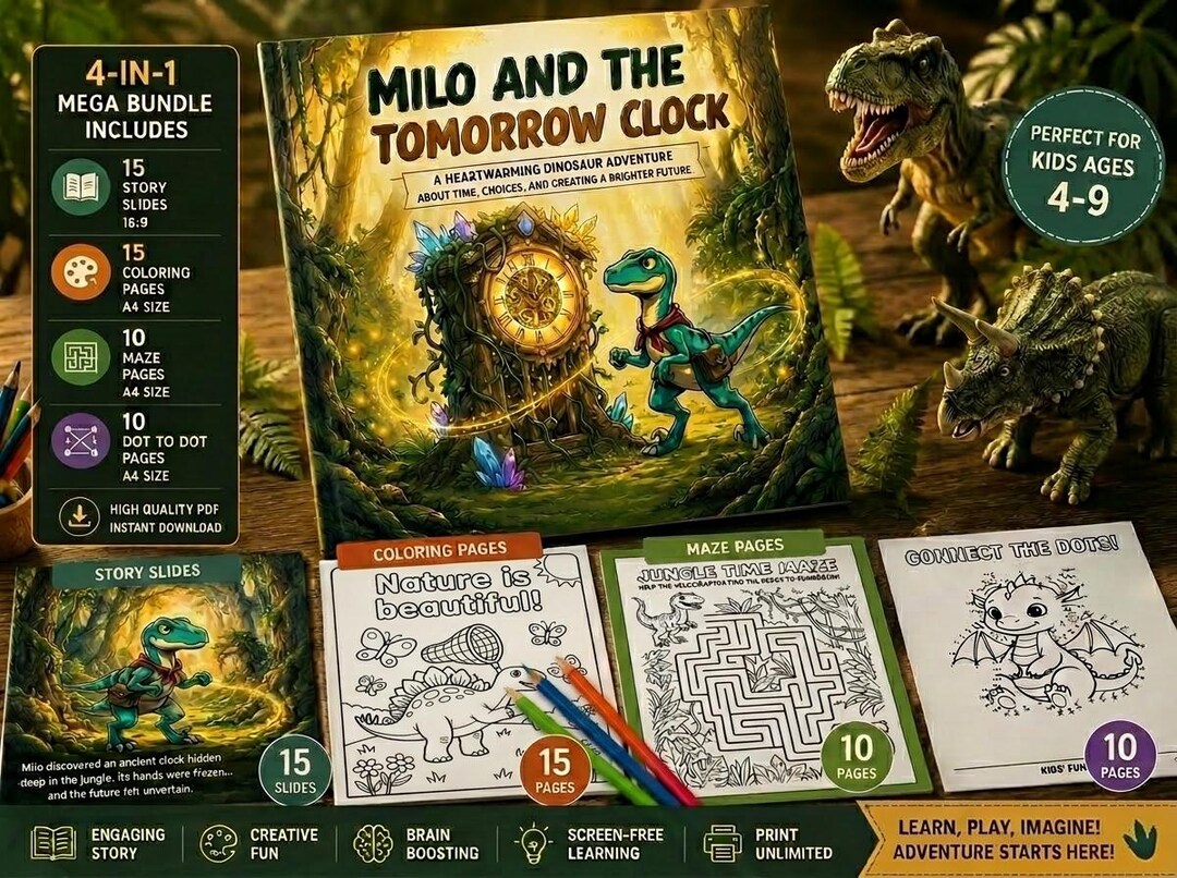 Milo Dinosaur Storybook Bundle | Coloring, Mazes, Dot-to-dot Activity ...