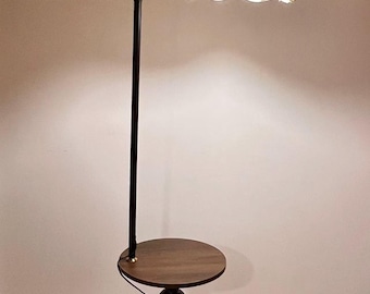Japandi Floor Lamp with Table | Flower Lampshade, Adjustable Warm Light