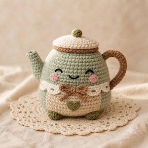 Sage Teapot Crochet Pattern PDF, Cute Amigurumi Teapot Pattern, Kawaii Tea Pot Plush, DIY Crochet Toy, Instant Download Gift