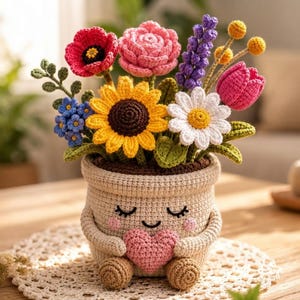 Blossom Buddy Crochet Pattern PDF | Hugging Flower Pot Amigurumi Pattern | Crochet Bouquet Gift | Cute Flower Pot Plush DIY