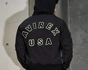 Men's Avirex Black Nylon Bomber Jacket - AVIREX USA