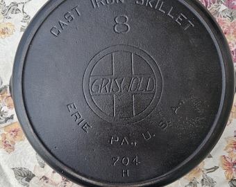 Vintage Cast Iron Pan, Non Toxic Cookware, Griswold No. 8 Slant EPU Logo Cast Iron Skillet, Fully Restored with Heat Ring, Gift for Her