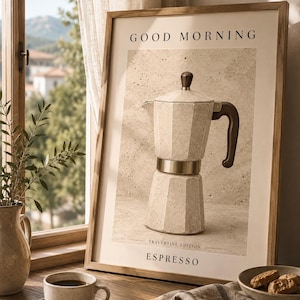 Travertine Moka Pot Wall Art Printable | Italian Coffee Kitchen Decor | Luxury Espresso Poster | Digital Download | Minimal Cafe Decor Gift!