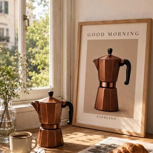 Moka-Wandbild in Kupfer-Edition zum Ausdrucken | Italienische Kaffeeküchendekoration | Modernes Espresso-Poster | Minimalistischer Kaffeedruck | Digitaler Download.