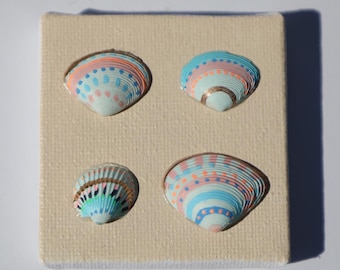 Rosé Coast Mini No. 2 | Miniature Coastal Art Painting | Pink Coral Blue Abstract | Gold Gilded Seashell Decor