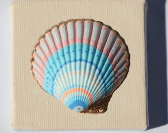 Rosé Coast Mini No. 1 | Original Mini Coastal Art | Pink Blue Coral Abstract Shell Artwork (2.4 x 2.4 inches)